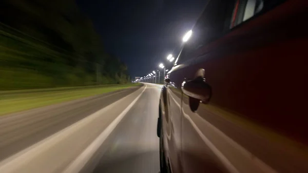 Drivelapse Side Car Moving Night Highway Timelapse Hyperlapse Road Lights — Stock Photo, Image