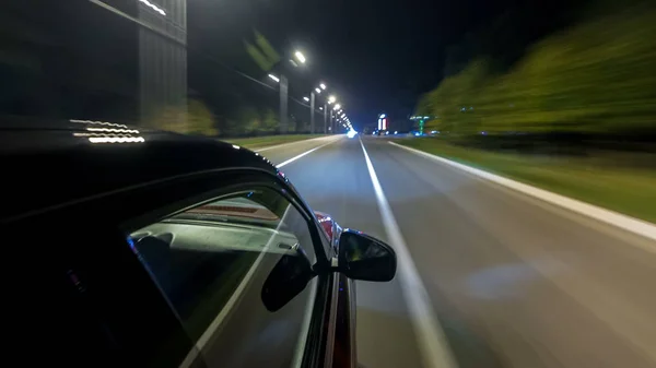 Drivelapse Top Side Car Moving Night Highway Timelapse Hyperlapse Road — Stock Photo, Image