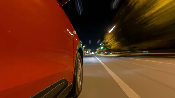 Drivelapse Side Fast Car Moving Night Avenue City Timelapse Hyperlapse — Stock Photo, Image