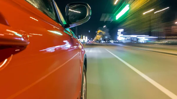 Drivelapse Side Fast Car Moving Night Avenue City Timelapse Hyperlapse — Stock Photo, Image
