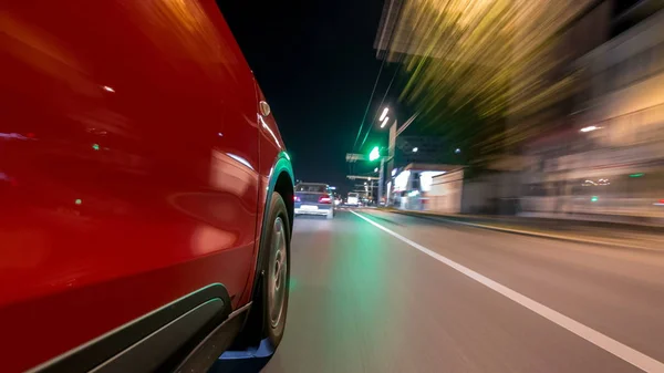 Drivelapse Side Fast Car Moving Night Avenue City Timelapse Hyperlapse — Stock Photo, Image