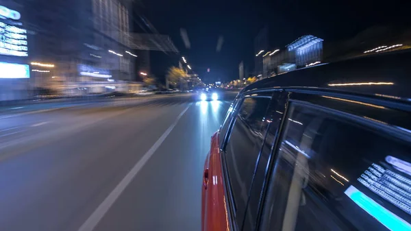 Drivelapse Side Fast Car Moving Night Avenue City Timelapse Hyperlapse — Stock Photo, Image