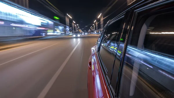 Drivelapse Από Την Πλευρά Του Γρήγορο Αυτοκίνητο Που Κινείται Μια — Φωτογραφία Αρχείου