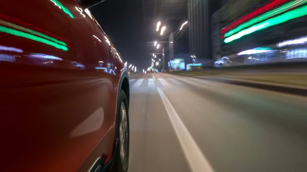 Drivelapse Urban Look Fast Driving Car Night Avenue City Timelapse — Stock Photo, Image