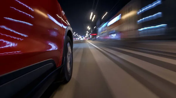 Drivelapse Urban Look Fast Driving Car Night Avenue City Timelapse — Stock Photo, Image