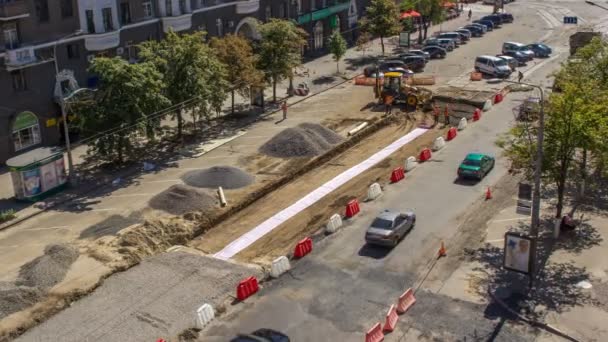 Arbete bulldozer på byggandet av en väg timelapse — Stockvideo