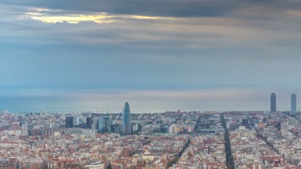 Panorama di Barcellona timelapse, Spagna, visto dal Bunkers of Carmel — Video Stock