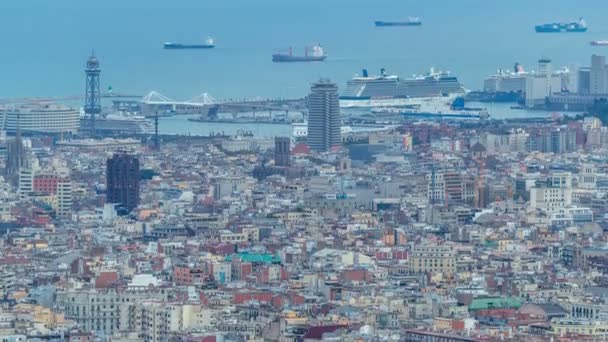 Panoramę timelapse Barcelona, Hiszpania, oglądane z bunkrów z góry Karmel — Wideo stockowe
