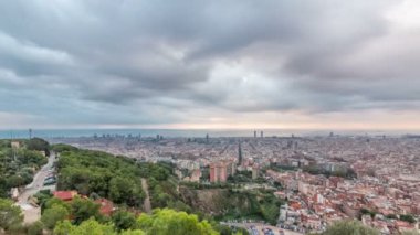 Barcelona timelapse, İspanya, Panoraması Carmel sığınaklar görüntülendi