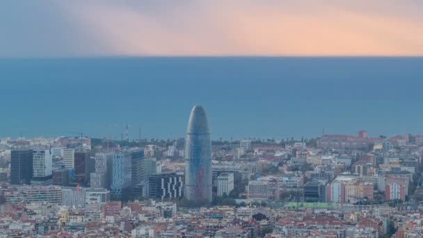 Panorama van Barcelona timelapse, Spanje, gezien vanuit de Bunkers van Carmel — Stockvideo