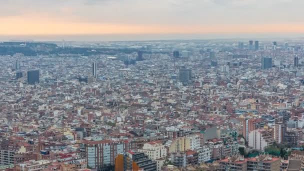 Panorama Över Barcelona Sunrise Timelapse Spanien Sedd Från Den Bunkrar — Stockvideo