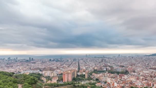 Panorama Barcelona timelapse, Španělsko, při pohledu z bunkrů Karmel — Stock video