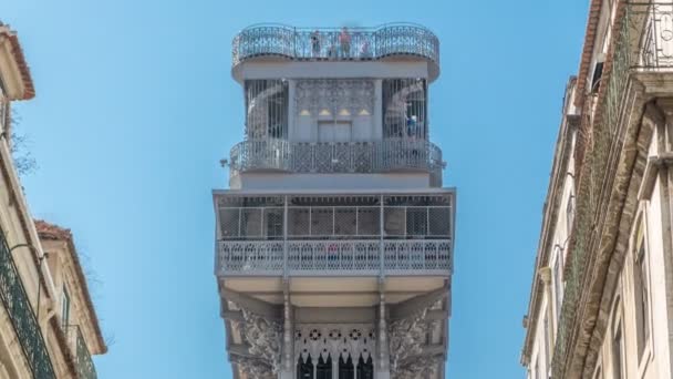 Topp ot Santa Justa-hissen timelapse i Lissabon, Portugal. — Stockvideo