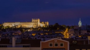 Ajuda National Palace Ajuda gece sivil bucak neoklasik bir anıt gün timelapse Lizbon, Portekiz için olduğunu