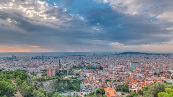 Панорама Барселони Сходом Сонця Timelapse Іспанія Переглядали Бункерів Кармель Ранок — стокове фото