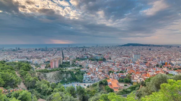 Panorama Barcelona Durante Amanecer Timelapse España Visto Desde Los Bunkers — Foto de Stock