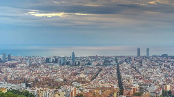 Panorama Barcelona Během Sunrise Timelapse Španělsko Pohledu Bunkry Karmel Pošmourné — Stock fotografie