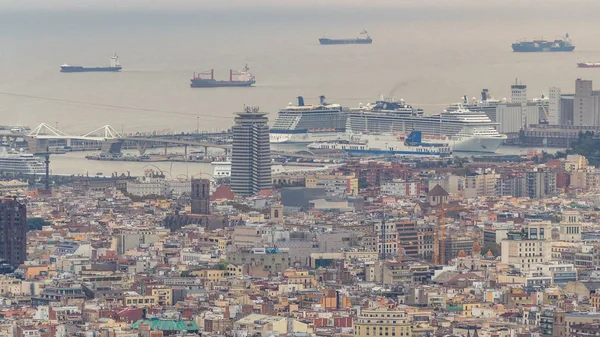 Panorama Barcelona Durante Amanecer Timelapse España Visto Desde Los Bunkers — Foto de Stock