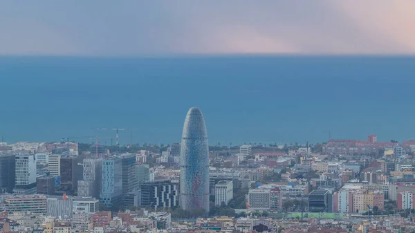 Panorama Barcelona Durante Amanecer Timelapse España Visto Desde Los Bunkers — Foto de Stock