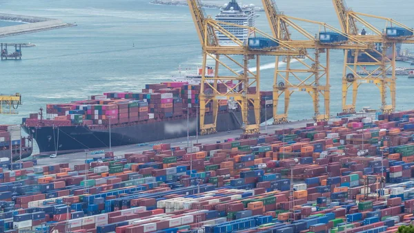 Seaport Loading Docks Port Cranes Multi Colored Cargo Containers Timelapse — Stock Photo, Image