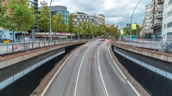 Trafik Passerar Genom Gångtunnel Gran Les Corts Catalanes Som Det — Stockfoto