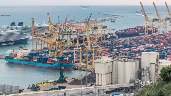 Seaport Loading Docks Port Cranes Multi Colored Cargo Containers Timelapse — Stock Photo, Image