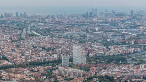 Barcelona Badalona Panorama Střechami Domů Řeky Moře Obzoru Večer Timelapse — Stock fotografie