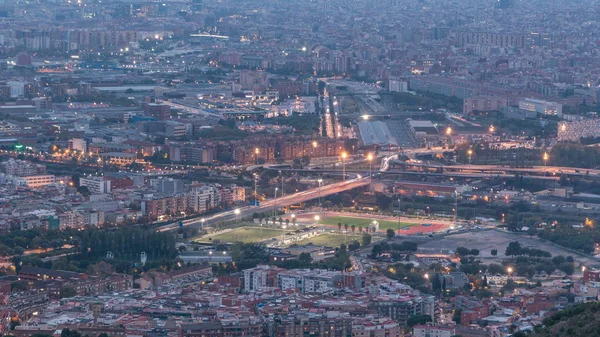 Barcelona Badalona Panorama Střechy Domů Moře Obzoru Den Noci Přechod — Stock fotografie