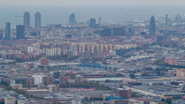 Barcelona Badalona Skyline Con Techos Casas Mar Horizonte Con Puerto —  Fotos de Stock