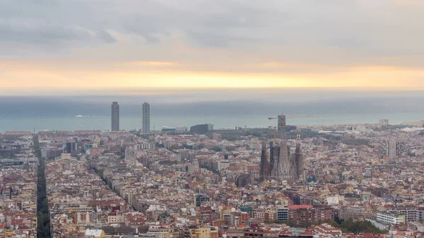 Panorama Barcelona Durante Amanecer Timelapse España Visto Desde Los Bunkers — Foto de Stock