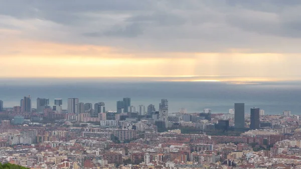 Panorama Barcelona Během Sunrise Timelapse Španělsko Pohledu Bunkry Karmel Pošmourné — Stock fotografie