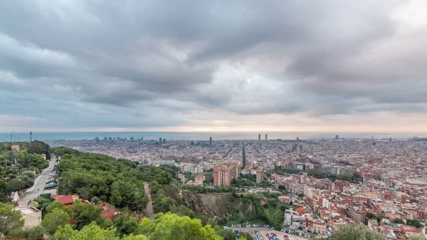 Panorama Barcelona Durante Amanecer Timelapse España Visto Desde Los Bunkers — Foto de Stock