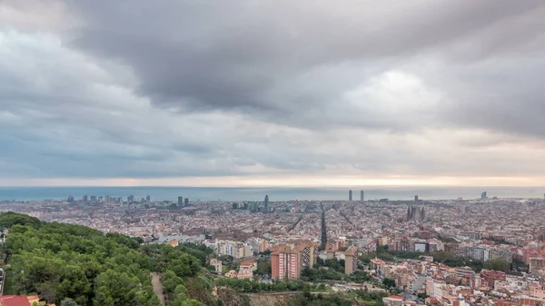 Panorama Van Barcelona Tijdens Zonsopgang Timelapse Spanje Gezien Vanuit Bunkers — Stockfoto