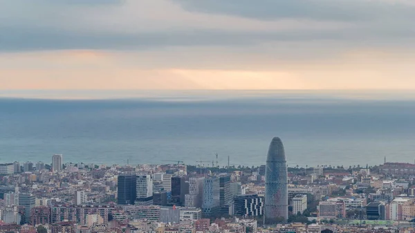 Panorama Barcelona Během Sunrise Timelapse Španělsko Pohledu Bunkry Karmel Pošmourné — Stock fotografie