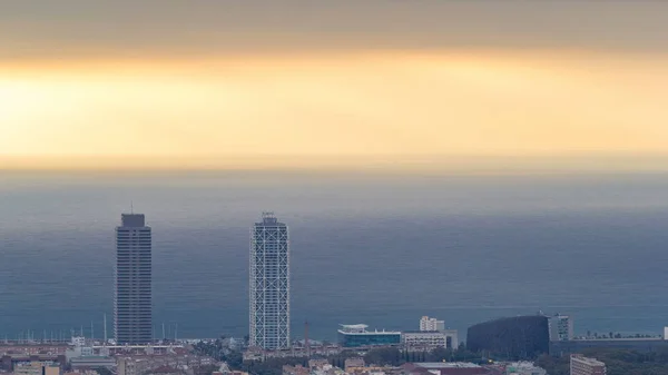 Panorama Barcelona Durante Amanecer Timelapse España Visto Desde Los Bunkers — Foto de Stock