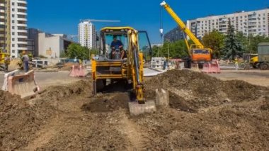 Endüstriyel Kamyon yükleyici Ekskavatör dünya ve diging yere timelapse hareketli