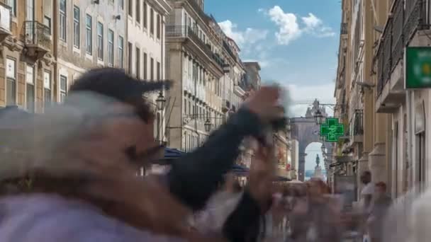 Rua Augusta vista com o arco triunfal timelapse — Vídeo de Stock