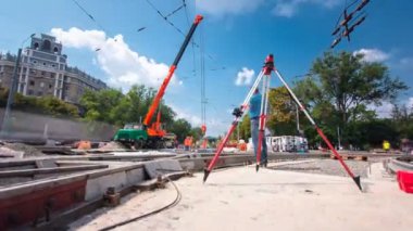 Vinç yol inşaat site timelapse hyperlapse, beton plaka yükleme.