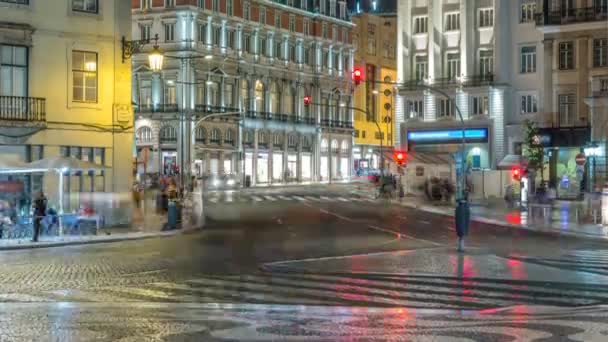 多姆·若昂达卡马拉广场从普拉帕多姆·佩德罗伊夫或罗西奥广场在里斯本市中心的夜晚时光流逝. — 图库视频影像