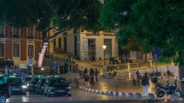 İn görüntülemek Sao Domingos kare gece timelapse Rossio Meydanı yakın. Lisbon, Portekiz. — Stok video