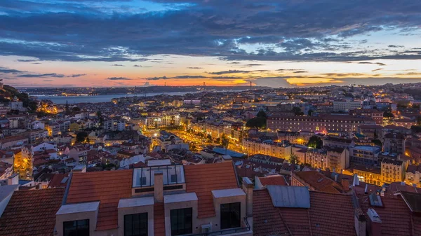 Лісабон Після Заходу Сонця Повітряних Панорама Перегляд Центр Міста Червоні — стокове фото