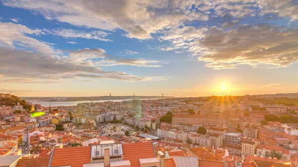 Lisboa Pôr Sol Vista Panorâmica Aérea Centro Cidade Com Telhados — Fotografia de Stock