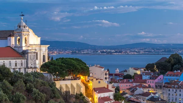 Lisboa Após Pôr Sol Vista Panorâmica Aérea Centro Cidade Com — Fotografia de Stock