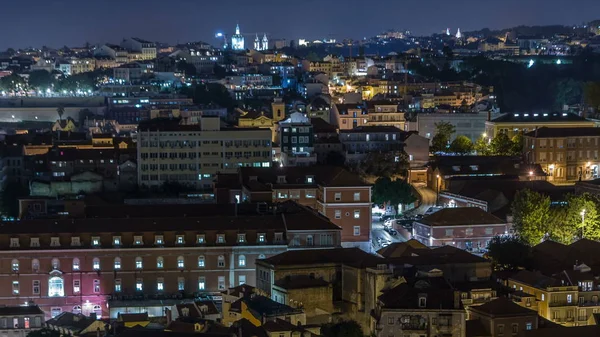 Vista Panoramica Aerea Lisbona Del Centro Città Con Edifici Illuminati — Foto Stock