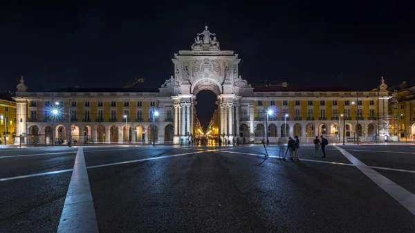 Arco Trionfale Piazza Rua Augusta Commerce Illuminato Notte Iperlapside Lisbona — Foto Stock