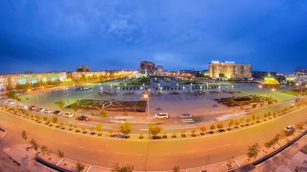 Parque Cidade Atyrau Dia Noite Timelapse Hyperlapse Vista Aérea Superior — Fotografia de Stock