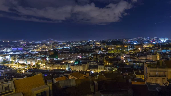 Vue Panoramique Aérienne Centre Ville Lisbonne Avec Des Bâtiments Éclairés — Photo