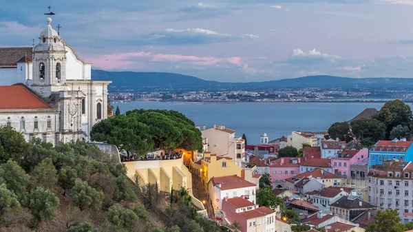 Lisboa Después Puesta Del Sol Vista Panorámica Aérea Del Centro — Foto de Stock