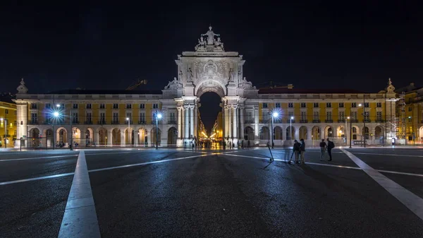 Arco Trionfale Piazza Rua Augusta Commerce Illuminato Notte Lisbona Portogallo — Foto Stock