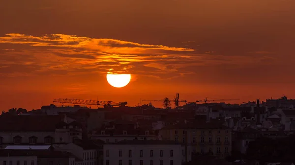 Lisbon Sunset Aerial Panorama View City Centre Red Roofs Autumn — Stock Photo, Image